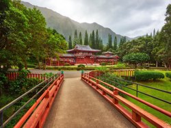 Roślinność, Wyspa Oahu, Drzewa, Świątynia japońska, Góry, Hawaje, Replika